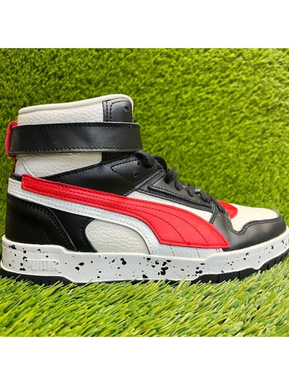Puma Rebound Layup Hi Boys Size 6Y Black White Red Athletic Shoes Sneakers